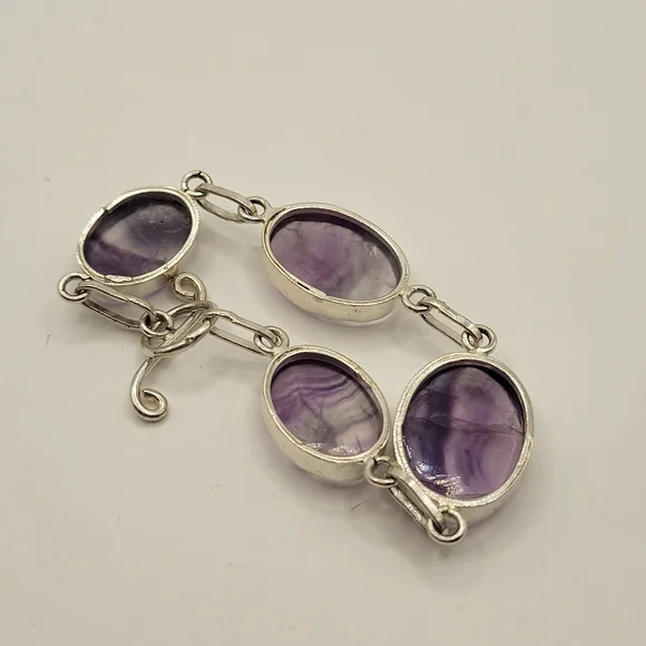 Modern Purple Fluorite Sterling Silver Link Bracelet